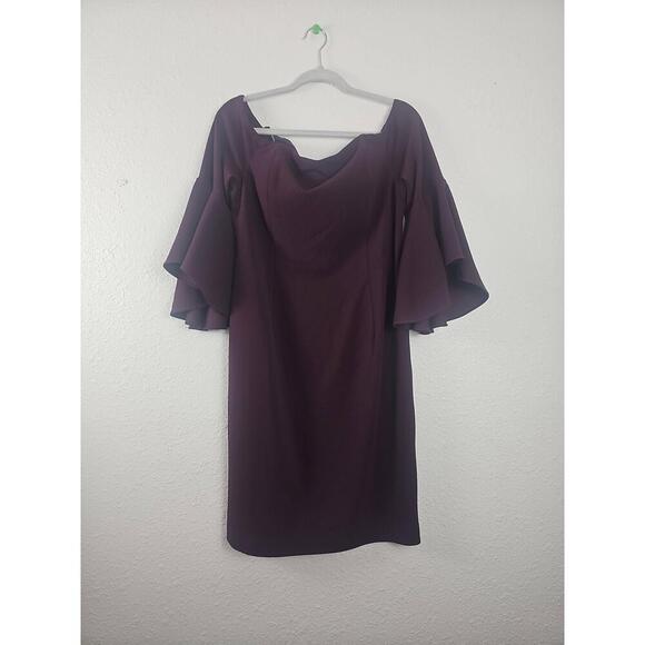 Calvin Klein Purple Off-The-Shoulder Bell Sleeve Dress Size 14 - Picture 1 of 6